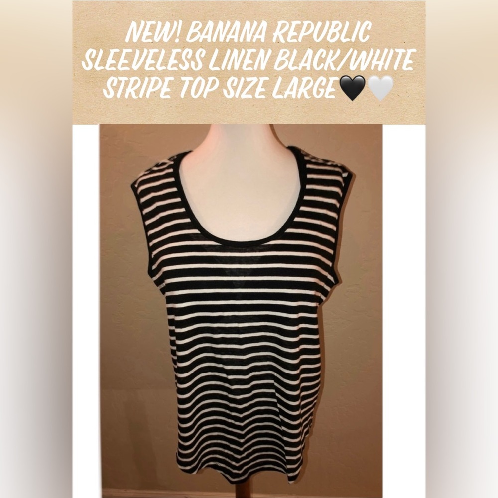 🎉HP🎉New! Banana Republic Sleeveless Linen Black/White Stripe Top Size Large🖤